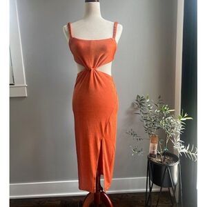 Love & Lemonade Women's Orange Twist Front Bodycon Dress Size Med